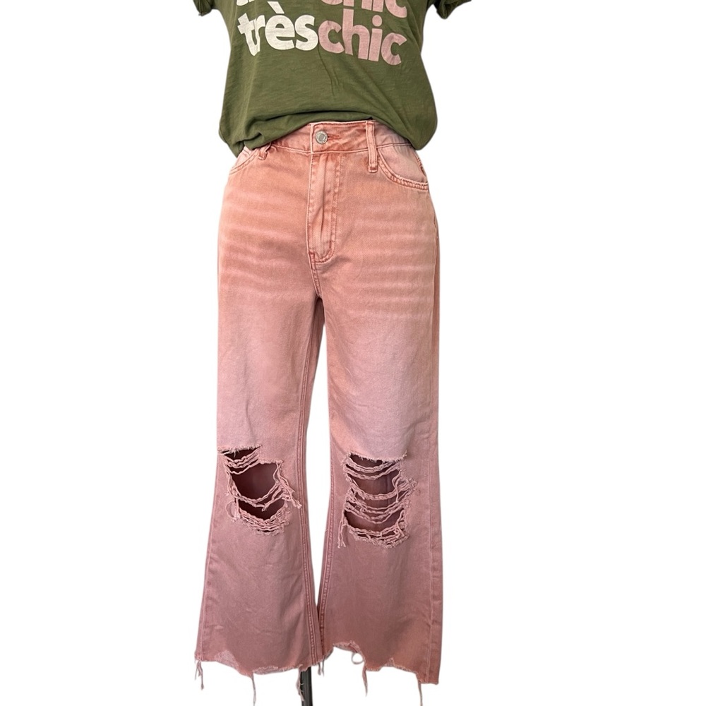 VERVET Blush Pink Women’s Distressed Wide Leg Jeans 90s Cotton Sz 26 Los Angeles